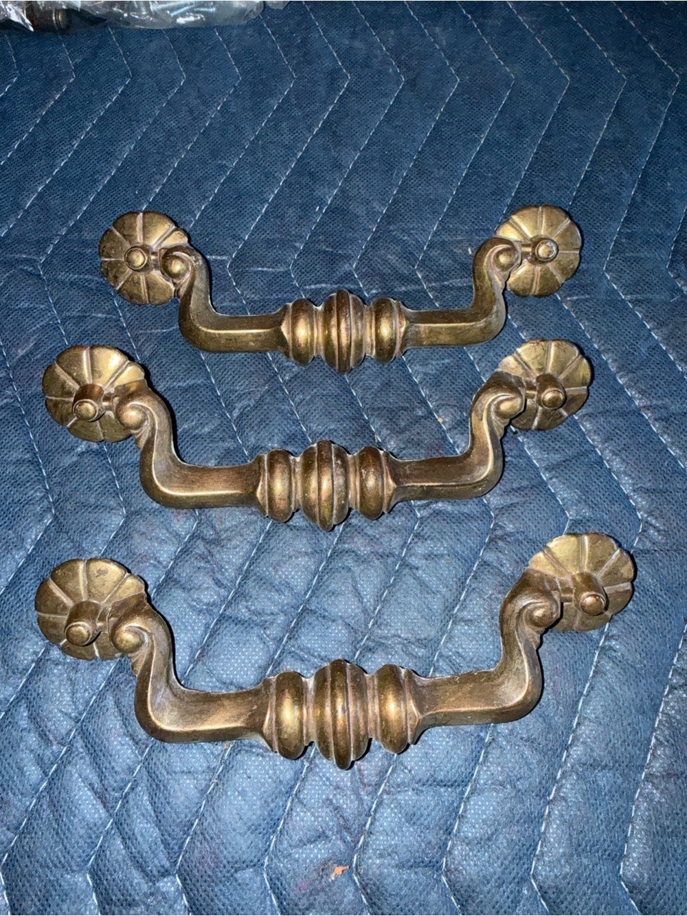 Antique-Style Brass Drawer Pulls - Set of 3